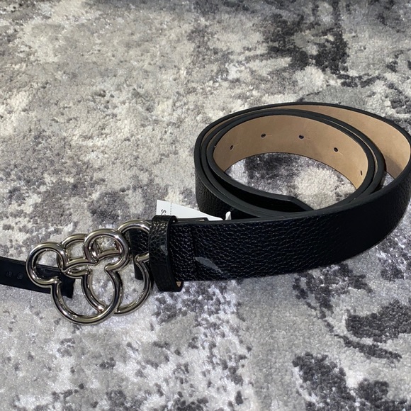 Mickey Mouse silhouette Sliver Buckle Black Faux Leather Belt - Picture 3 of 7